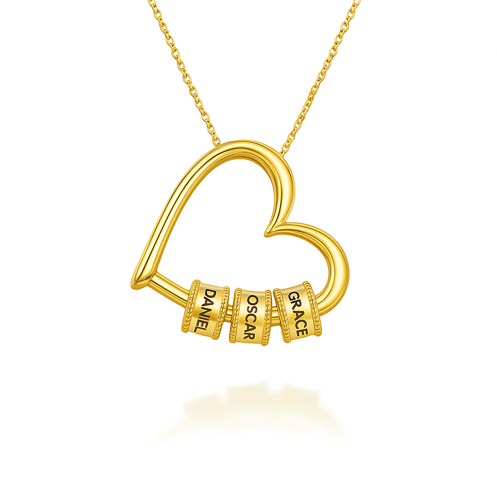 Elegant Heart Necklace with Custom Engraved Beads