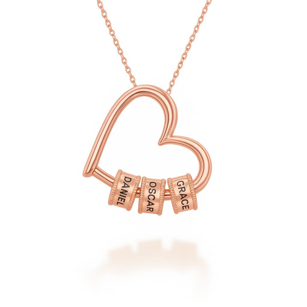 Elegant Heart Necklace with Custom Engraved Beads