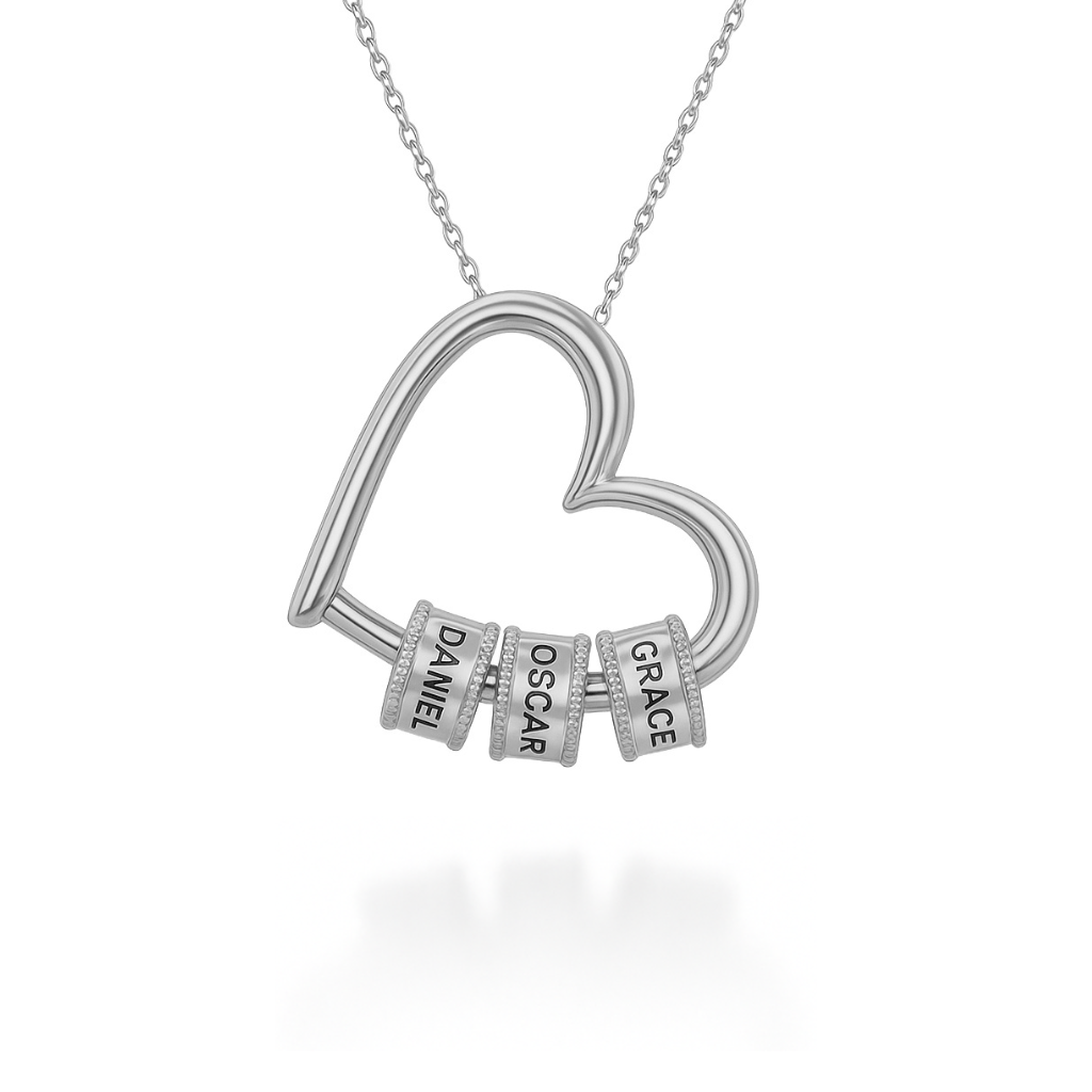 Elegant Heart Necklace with Custom Engraved Beads